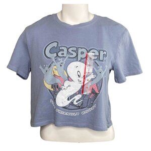 Casper Graphic Shirt Top Juniors' XS Blue Short-Sleeve Crop Friendly Ghost NEW‎